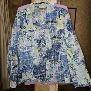 NWT Chicos Blue and Green Abstract/Floral Patterned Jacket